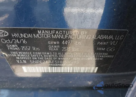 2017 Hyundai Sonata from USA, damaged, VIN 5NPE24AF5HH517593